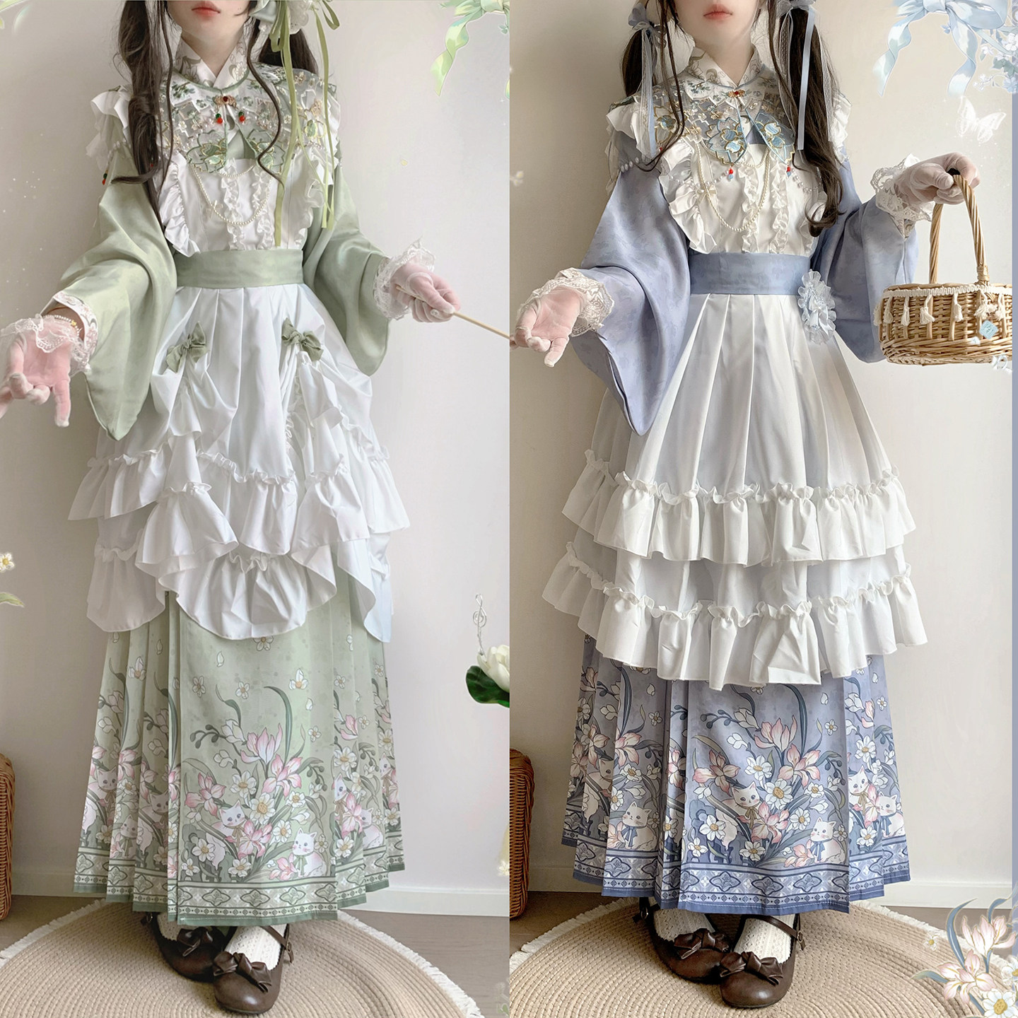 云熏阁原创汉洋折衷刺绣云肩明制琵琶袖汉服女马面裙洛丽塔可爱风