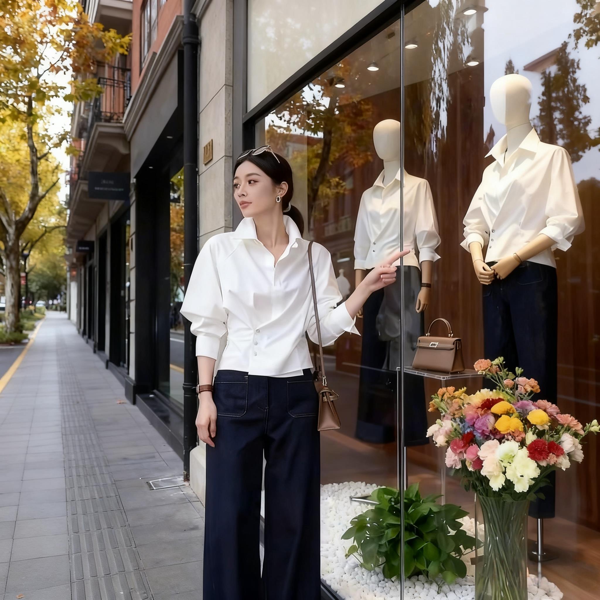 JOYIASS法式高级感不规则褶皱长袖衬衫女秋款轻奢通勤衬衣气质休