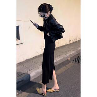 JOYIASS清冷贵气感穿搭小个子休闲黑色短款皮衣外套半身裙套装女2