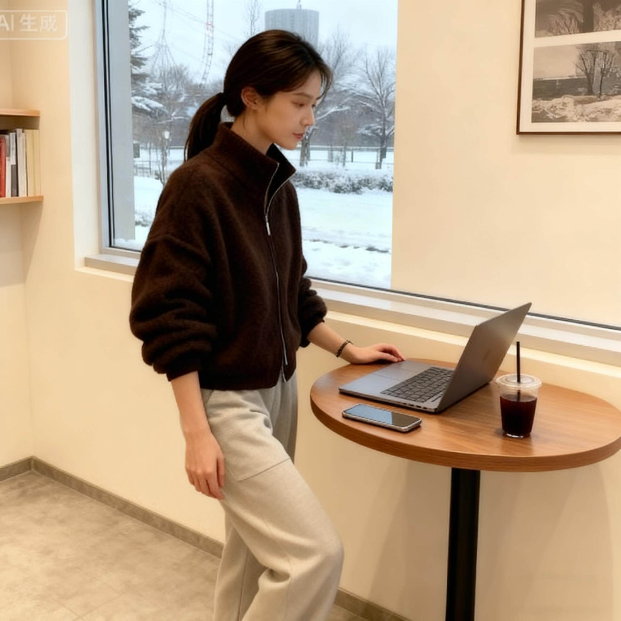 JOYIASS欧美炸街两件套装2025冬季高级感气质宽松保暖外套高腰遮