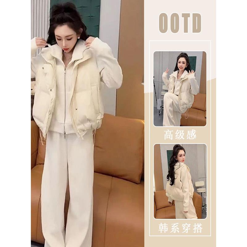 JOYIASS秋冬季搭配一整套大码胖mm服马甲连帽卫衣休闲阔腿裤三件