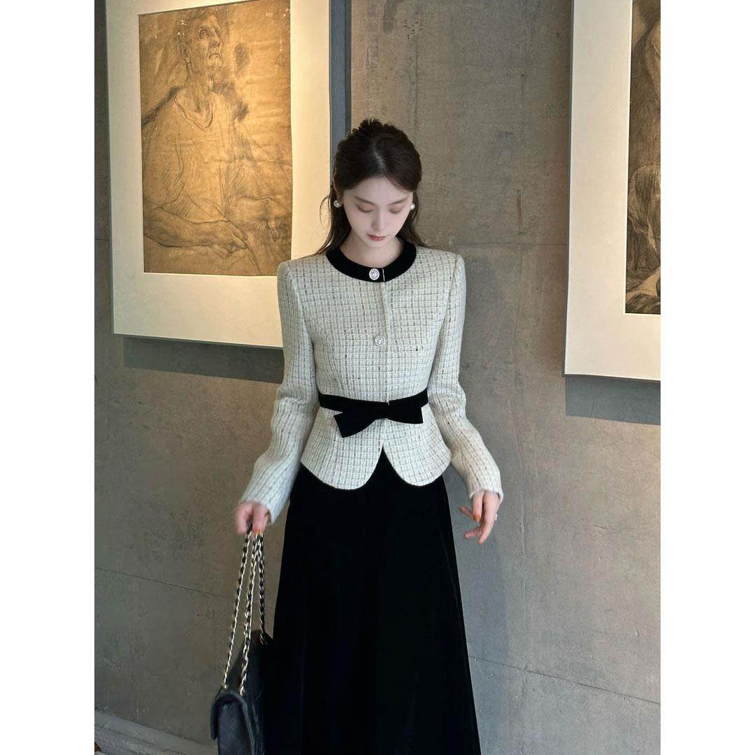 JOYIASS秋季常规款适中长袖短外套上衣气质半身裙收腰针织小香风