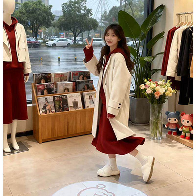 JOYIASS韩系松弛感穿搭套装大衣女外套秋冬高级感连帽显瘦毛衣连