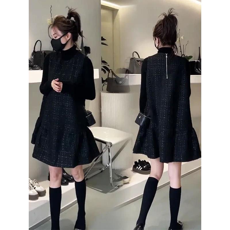 JOYIASS小香风马甲裙女早秋背心黑色亮丝百搭显瘦遮肉连衣裙轻奢