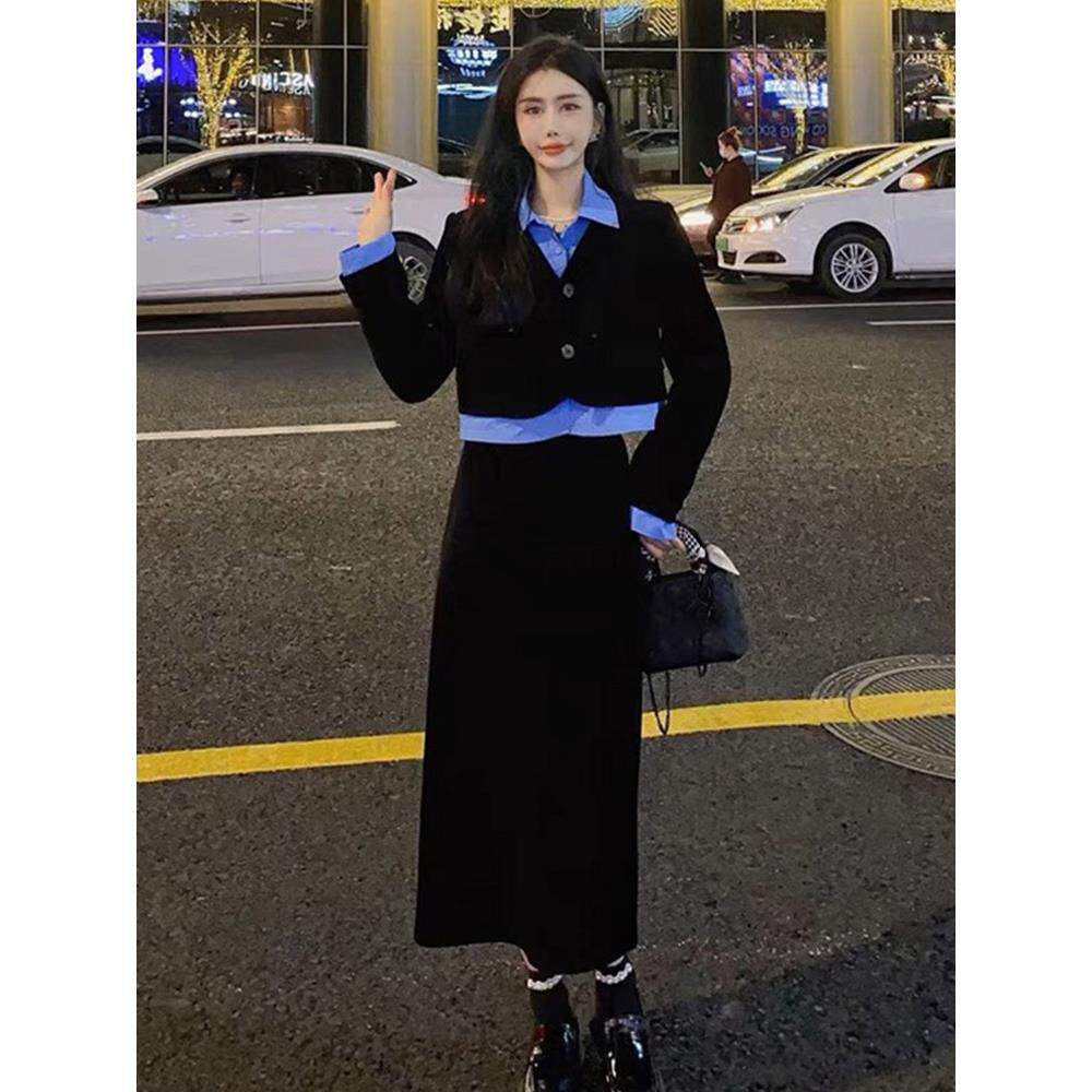 JOYIASS成套搭配减龄套装女秋装假两件衬衫外套半身裙盐系轻熟休