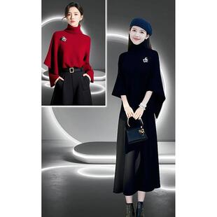 JOYIASS2025年秋冬新款小心机不规则高领毛衣搭配高腰遮肚半身裙