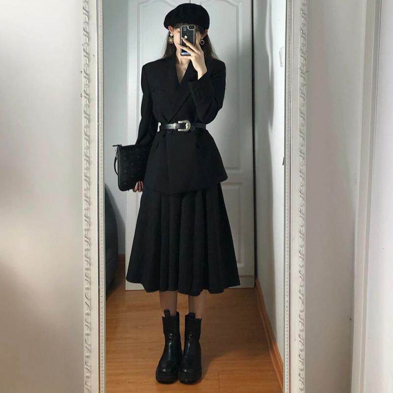 RIERA高级感西服连衣裙女装秋冬小个子职业小洋装赫本风西装套装