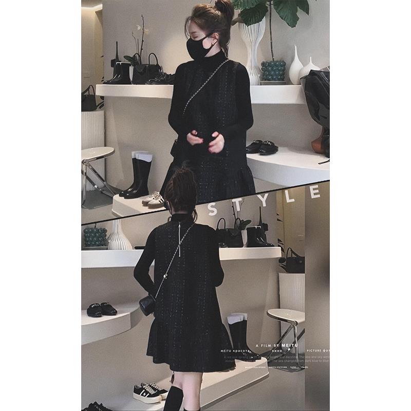 JOYIASS公主连衣裙秋季女背心黑色亮丝百搭显瘦遮肉轻奢高端女装