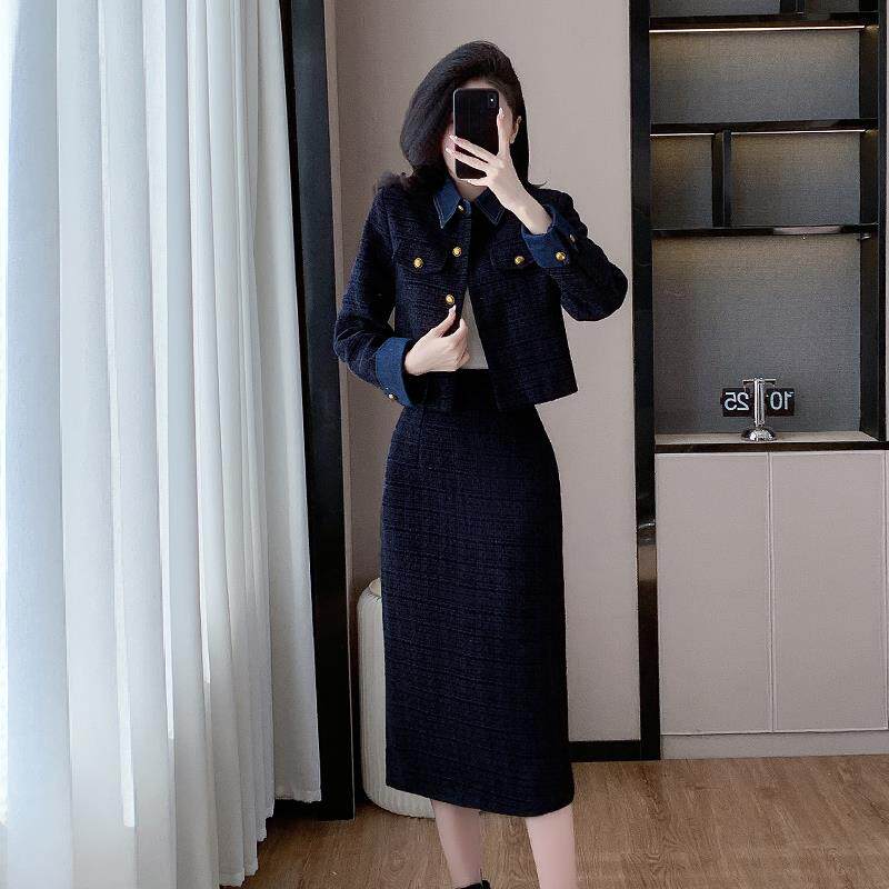 RIERA小香风韩系加厚套装裙女秋冬高级感穿搭一整套毛呢外套长裙