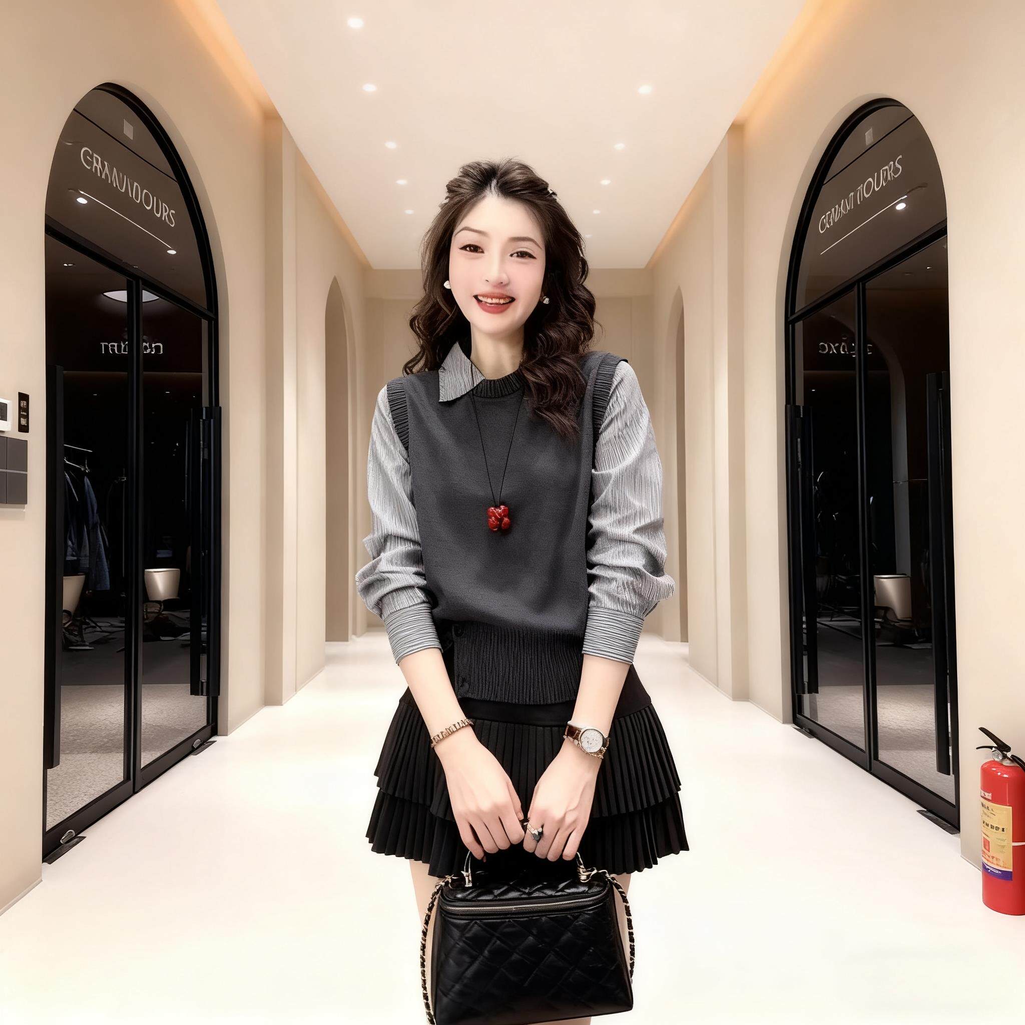 JOYIASS高级感假两件条纹衬衫拼接上衣女秋冬季2025新款黑色半身