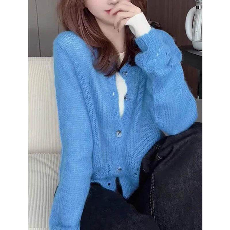 JOYIASS温柔风休闲纯色简约单排扣针织衫女2025秋季独特别致打底