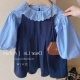 女童韩版 百搭好看洋气裙子宝宝藏青蓝套 秋装 花边领衬衫 背心裙新品