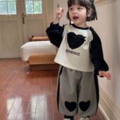 春秋季 新款 女孩洋气冬季 女童套装 加绒加厚爱心卫衣卫裤 两件套