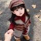 针织毛线裤 秋冬女童套装 新年红色婴幼儿衣服女宝宝背带裤 宝宝毛衣