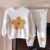 小花朵软绵绵儿童保暖睡衣男女宝宝秋冬云朵绒加厚可爱家居服女童