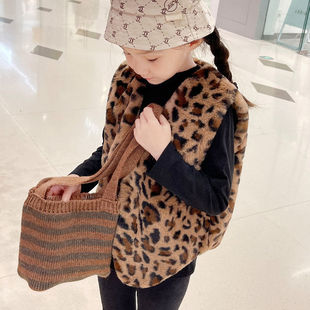 2025韩国女童马甲毛绒保暖仿兔毛皮草背心秋冬款儿童百搭休闲外套