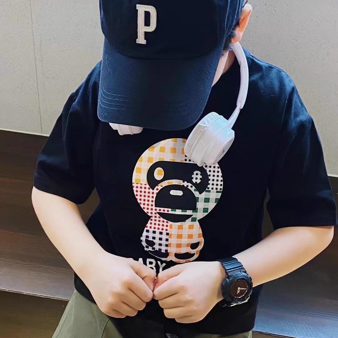 日本潮牌BAPE夏季新款男女中大儿童装猴头字母卡通纯棉短袖T恤