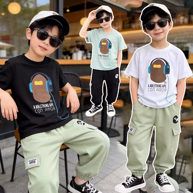 日本潮牌bapekids夏季男女中大儿童装短袖T恤休闲圆领宽松上衣