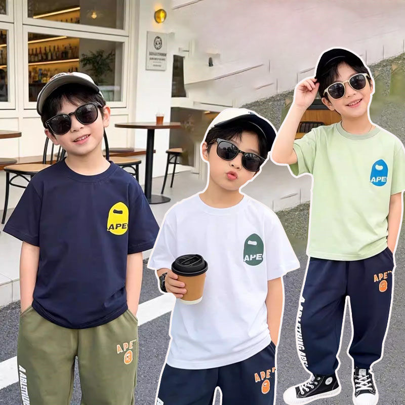 日本潮牌bapekids夏季男女中大儿童装印花短袖T恤休闲宽松上衣