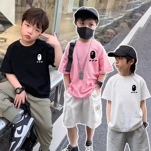 日本潮牌BAPE夏季男女中大儿童装闪电星短袖t恤薄款半袖衫透气
