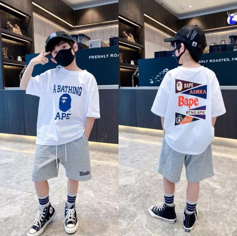 日本潮牌bapekids夏季新款男女中大儿童装休闲上衣纯棉短袖T恤