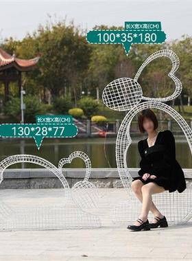 户外不锈钢镂空兔子座椅雕塑园林公园售楼处大象蜗牛动物美陈摆件