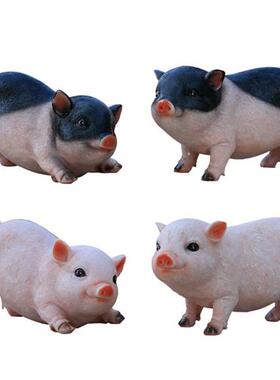 户外彷真猪雕塑玻璃纤维花园农场园林造景黑猪模型十二摆件动物装