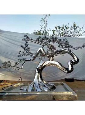 不锈钢松树柏树雕塑抽象仿真树广场公园别墅景观植物创意装饰摆件