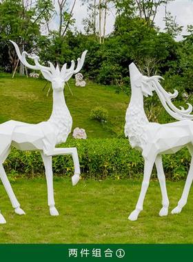 不锈钢大角梅花鹿摆件草坪别墅会所大堂售楼处足浴店抽象麋鹿雕塑
