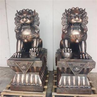 门口石狮一对雕塑玻璃钢仿铜铸铜酒店别墅守门招财狮定制园林景观