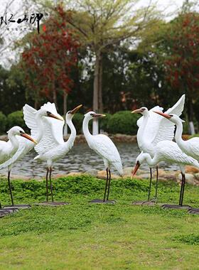 仿真白鹭雕塑玻璃钢大型仙鹤摆件庭院子假山水池塘户外花园林景观