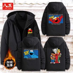 新款芝麻街连帽羽绒服外套潮流情侣宽松休闲秋冬款大码白鸭绒男装