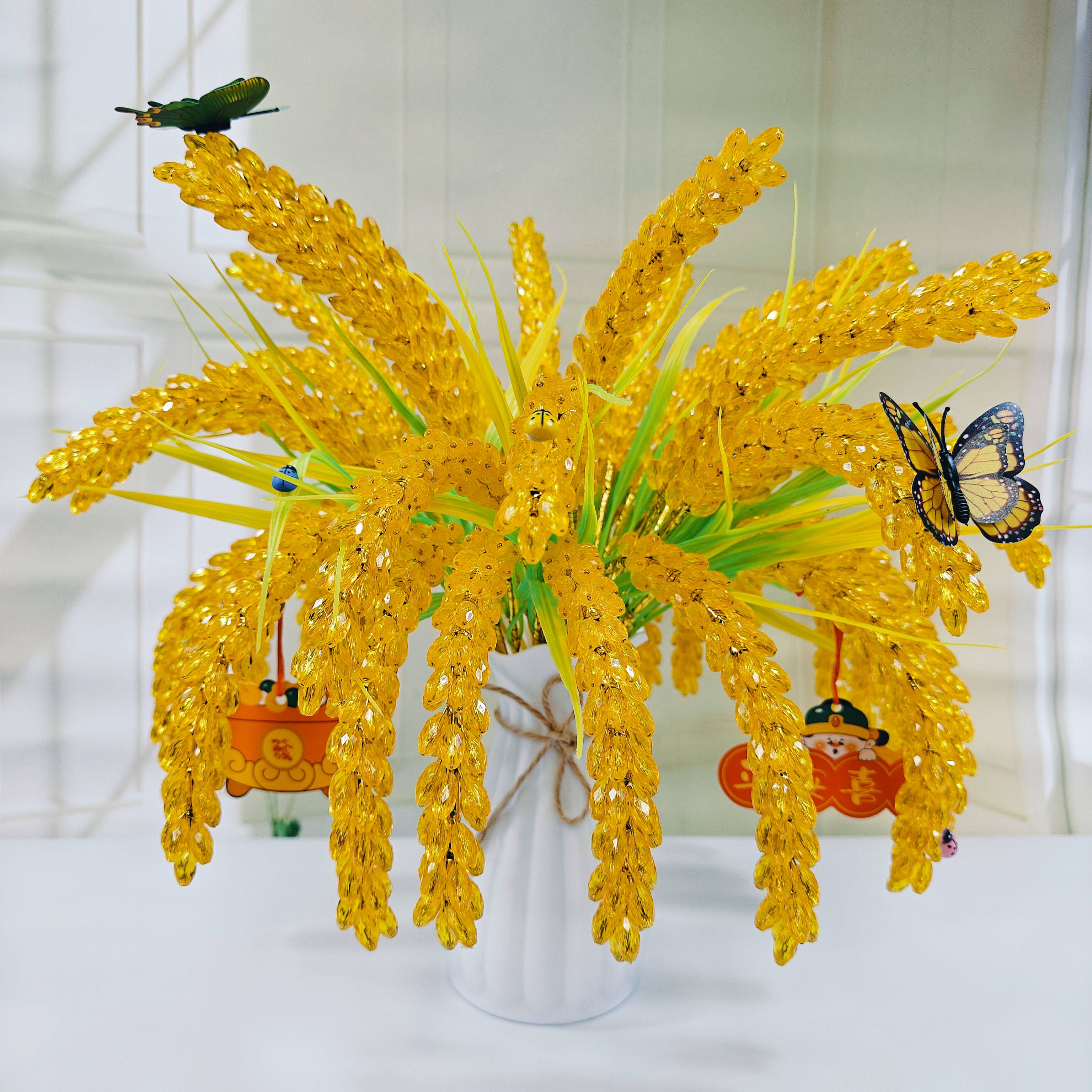手工稻穗花束大麦穗小麦串珠水晶仿真花/假花