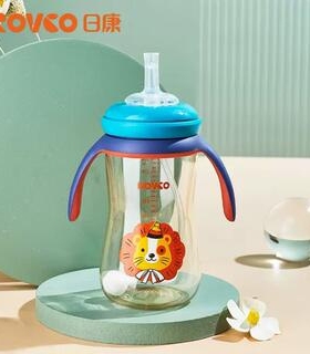 日康N1060带手柄吸管杯吸嘴奶瓶宝宝训练杯PPSU婴儿喝水杯喝奶杯