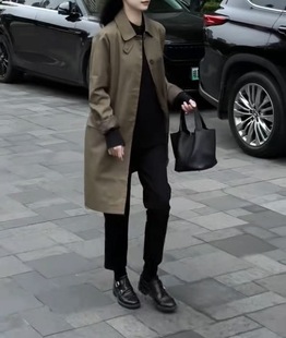 秋季 长袖 大码 复古港风花色风衣外套女时尚 上衣 宽松中长款 2025新款