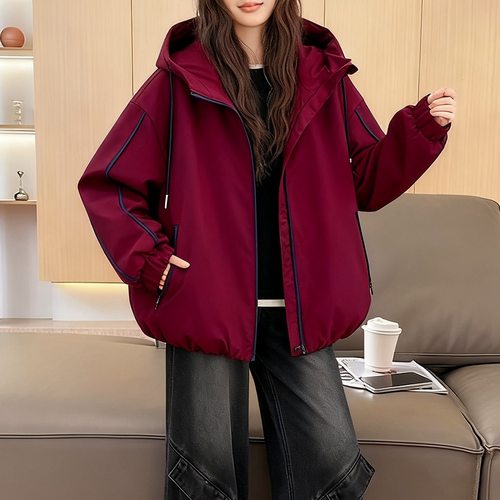 简约气质冲锋衣女秋冬季夹棉外套2025年新款宽松大码连帽保暖棉服