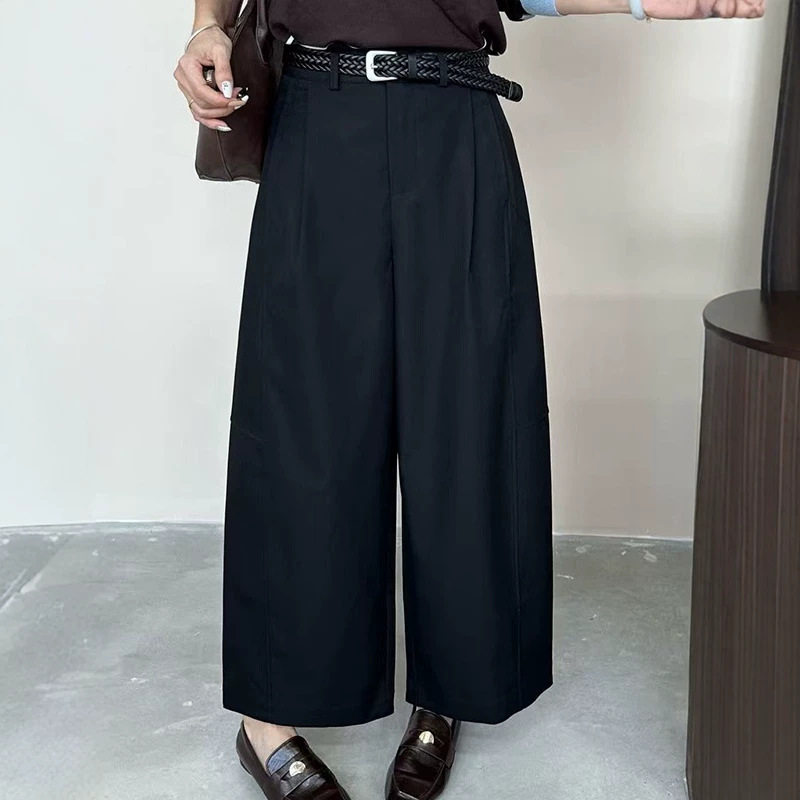 休闲裤女2026秋季款韩版时尚压褶高腰垂感直筒裤宽松显瘦百搭裤子