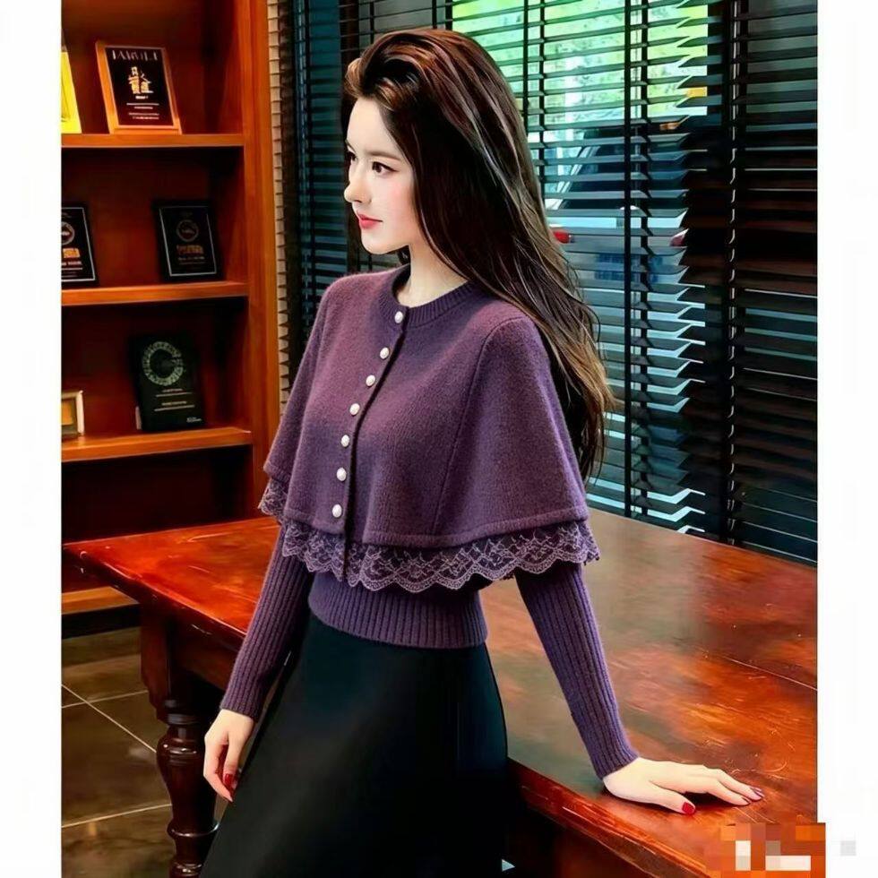 秋冬季巨好看独特漂亮绝美氛围感气质穿搭斗篷时尚百搭针织上衣女