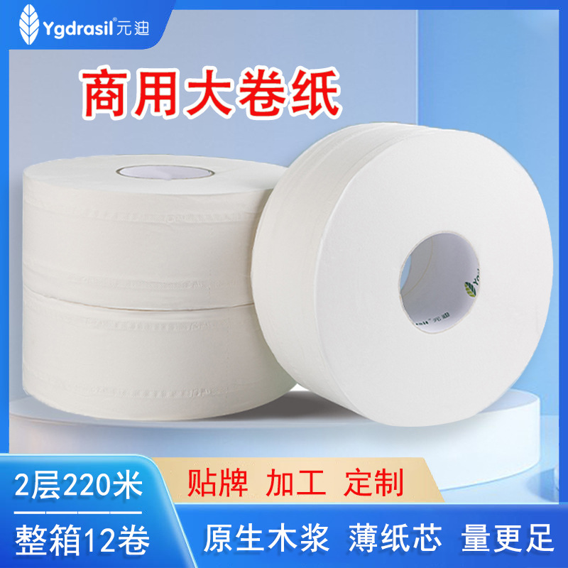大卷纸整箱 商用速溶大卷纸不堵塞厕所双层加厚整箱12卷卫生纸