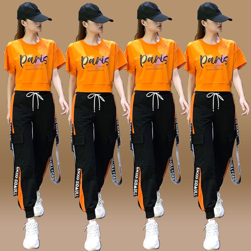 曳步舞服装女杨丽萍广场舞运动套装春夏短袖宽松时尚鬼步舞蹈衣服