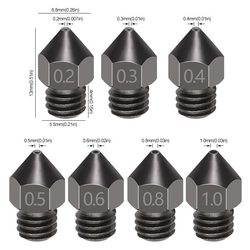 3D打印机喷嘴 高精度MK8硬化钢喷E嘴 抗高温 接头紧密贴合孔径圆