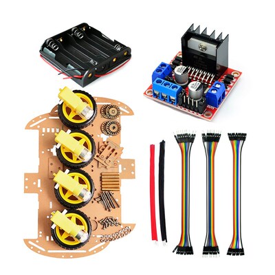 智能小车架双层底盘4WD循迹避障Arduino树莓派带L298N驱动模块