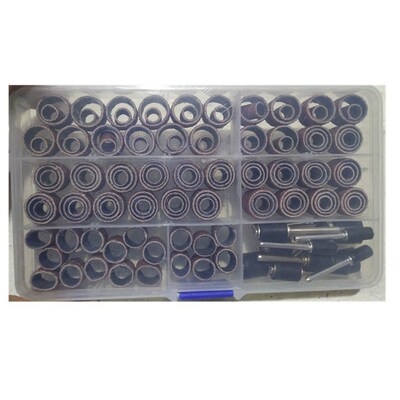 100PC大小砂圈套装 (96个砂圈+4个杆)砂筒芯轴砂纸圈橡胶打磨套