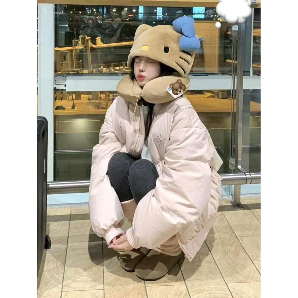 韩系复古立领粉色刺绣棉服外套女冬季新款学院风巨好看保暖面包服