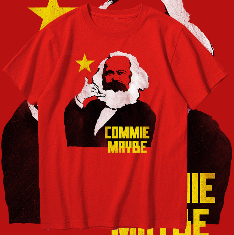 极誉有空call我ins潮男红色创意短袖t恤红色纯棉打底衫宽松