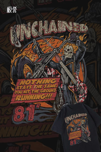 “UNCHAINED · 81号地狱机车手”重金属摇滚T恤｜复古美式朋克