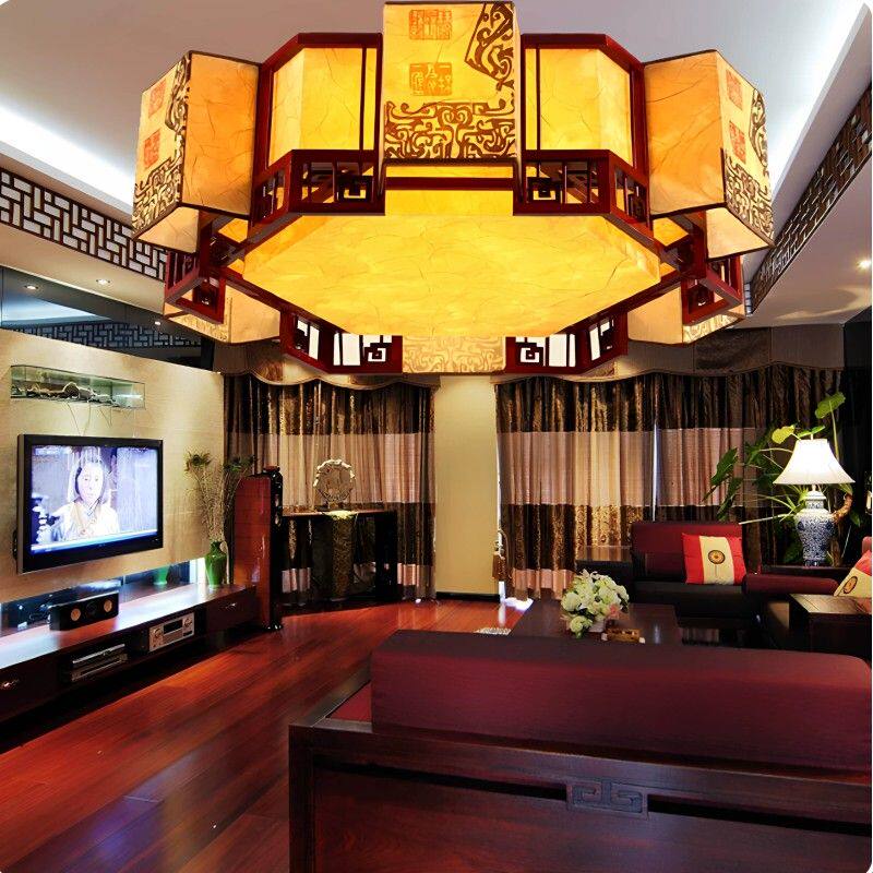 中式灯具客厅吸顶灯实木卧室餐厅书房灯古典艺术木质酒店吸顶吊灯