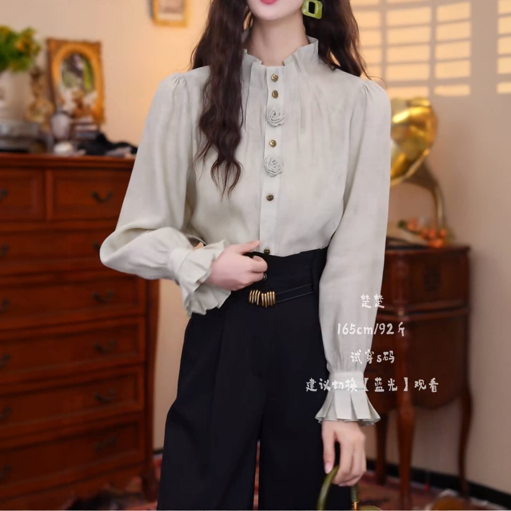 温柔衬衣休闲百搭短袖衬衫女港味复古时尚气质设计感长袖上衣