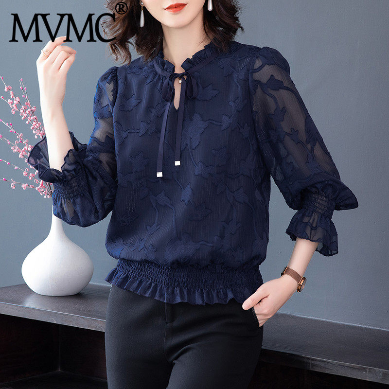 秋装上衣女2020新款衬衣长袖妈妈雪纺衫洋气蕾丝衫遮肚子雪纺衬衫