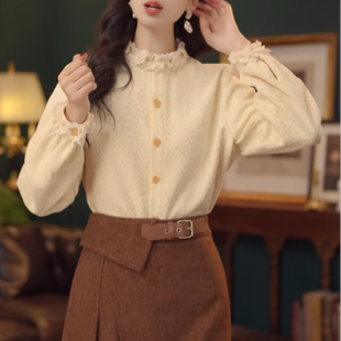 琦儿【暖花甜茶】复古港风2025秋冬厚款休闲百搭衬衫上衣